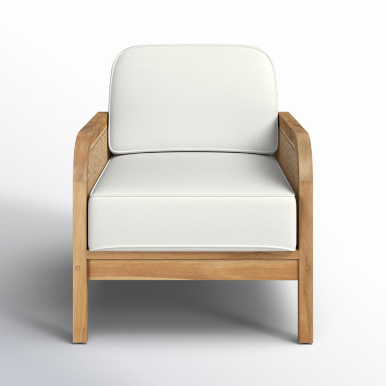 Natural Teak and White Cushioned Stationary Chair