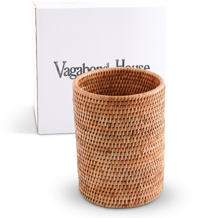Handwoven Natural Rattan Textured Utensil Crock