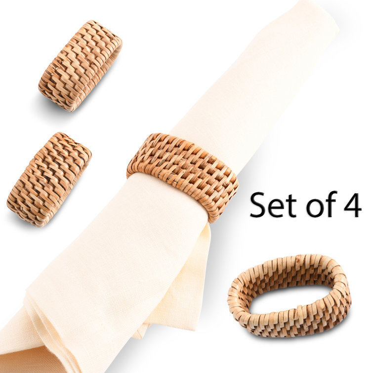 Handwoven Oval Rattan Napkin Rings Set of 4