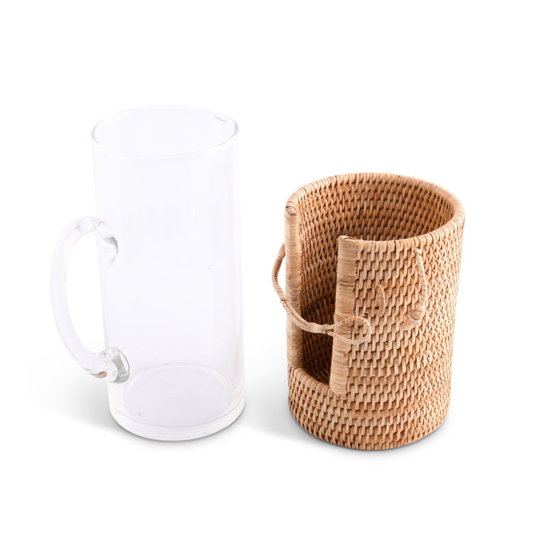 Glass Pitcher with Removable Rattan Cover and Lid