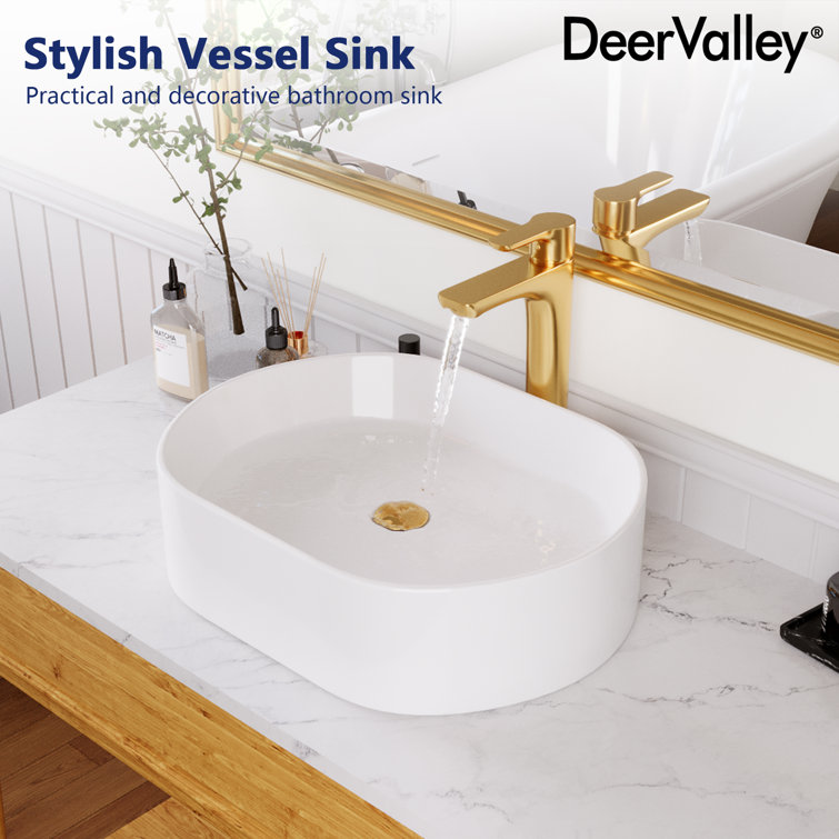 White Ceramic Rectangular Above-Counter Bathroom Vessel Sink