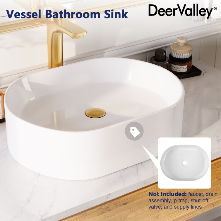 White Ceramic Rectangular Above-Counter Bathroom Vessel Sink