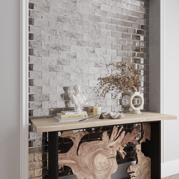 Glister 3" x 6" Polished Antique Silver Glass Subway Tile