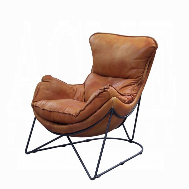 Aperol Top Grain Leather & Black Metal Butterfly Accent Chair