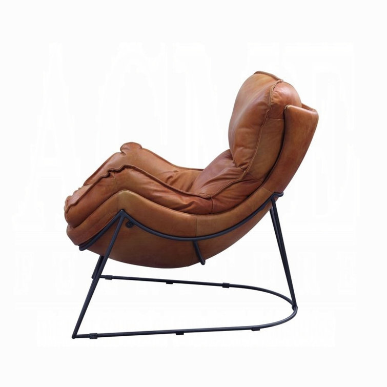 Aperol Top Grain Leather & Black Metal Butterfly Accent Chair