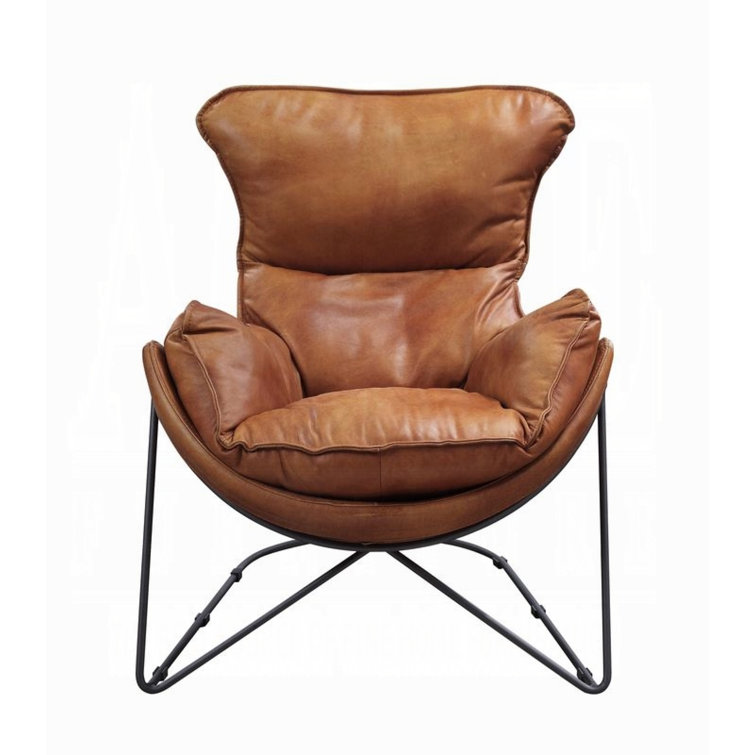 Aperol Top Grain Leather & Black Metal Butterfly Accent Chair