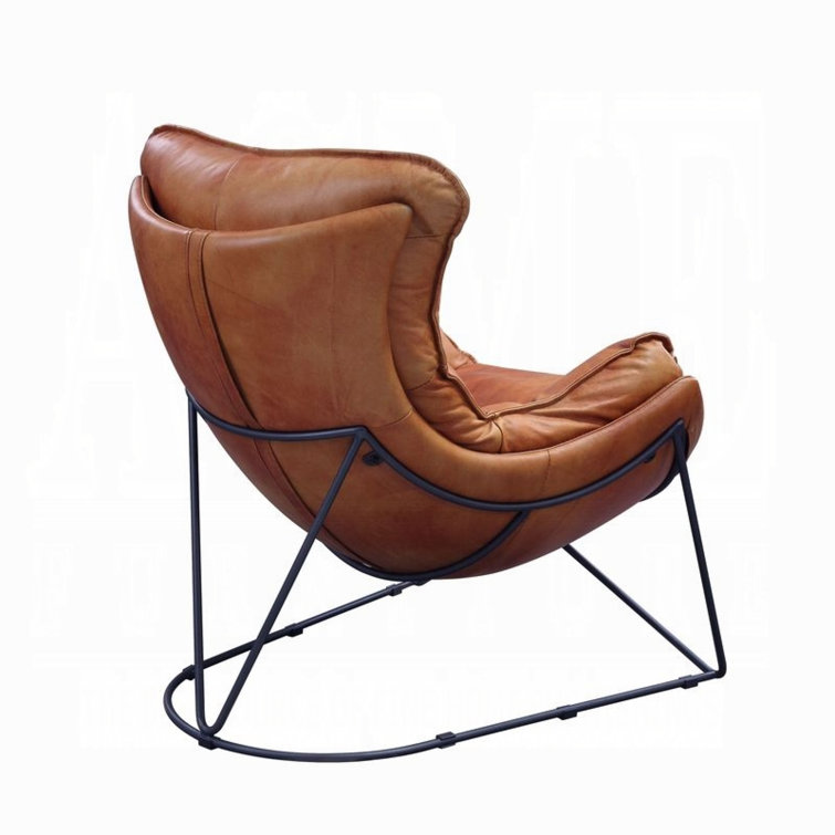 Aperol Top Grain Leather & Black Metal Butterfly Accent Chair