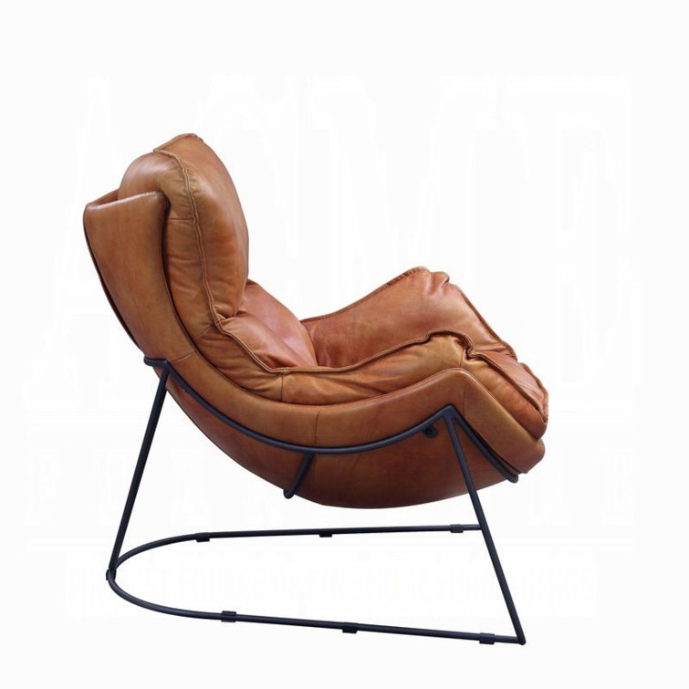 Aperol Top Grain Leather & Black Metal Butterfly Accent Chair