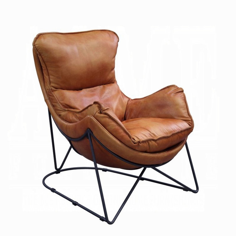 Aperol Top Grain Leather & Black Metal Butterfly Accent Chair
