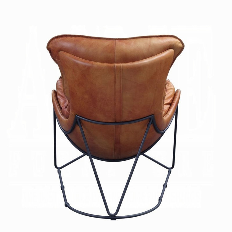 Aperol Top Grain Leather & Black Metal Butterfly Accent Chair