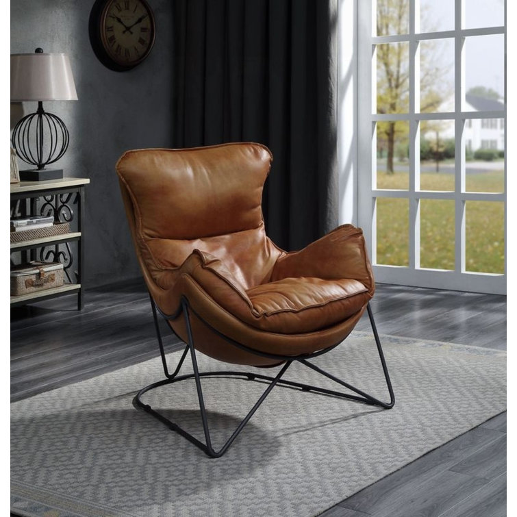 Aperol Top Grain Leather & Black Metal Butterfly Accent Chair