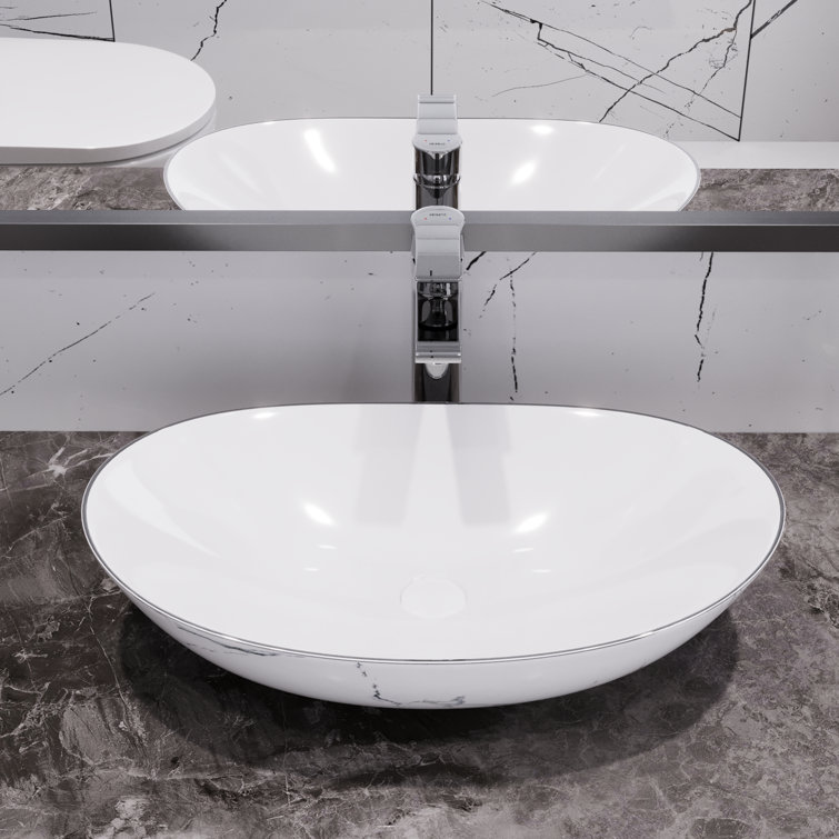 DeerValley 20" White Ceramic Oval Vessel Bathroom Sink