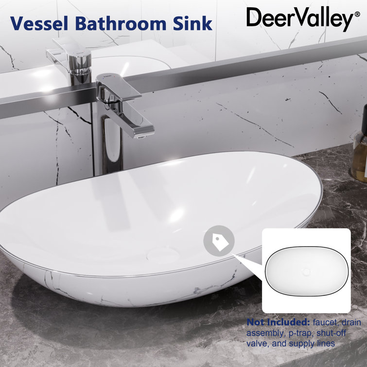 DeerValley 20" White Ceramic Oval Vessel Bathroom Sink