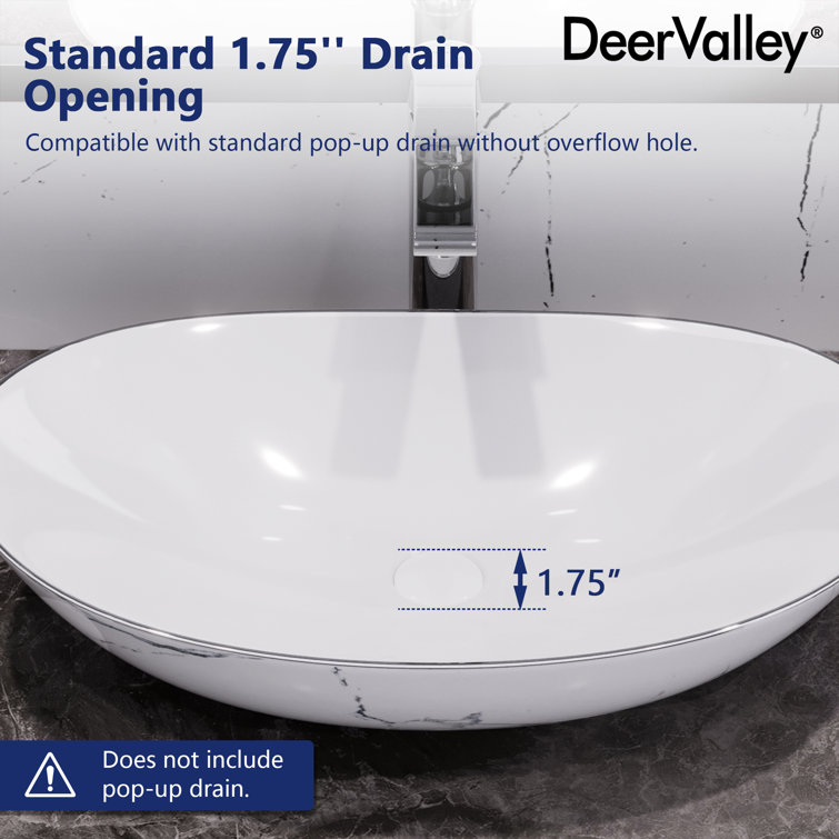DeerValley 20" White Ceramic Oval Vessel Bathroom Sink