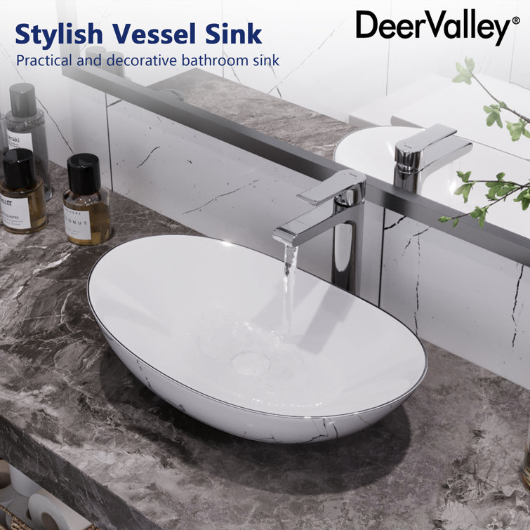 DeerValley 20" White Ceramic Oval Vessel Bathroom Sink