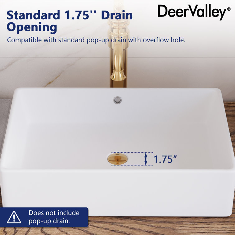 DeerValley 20" White Ceramic Rectangular Vessel Sink with Overflow