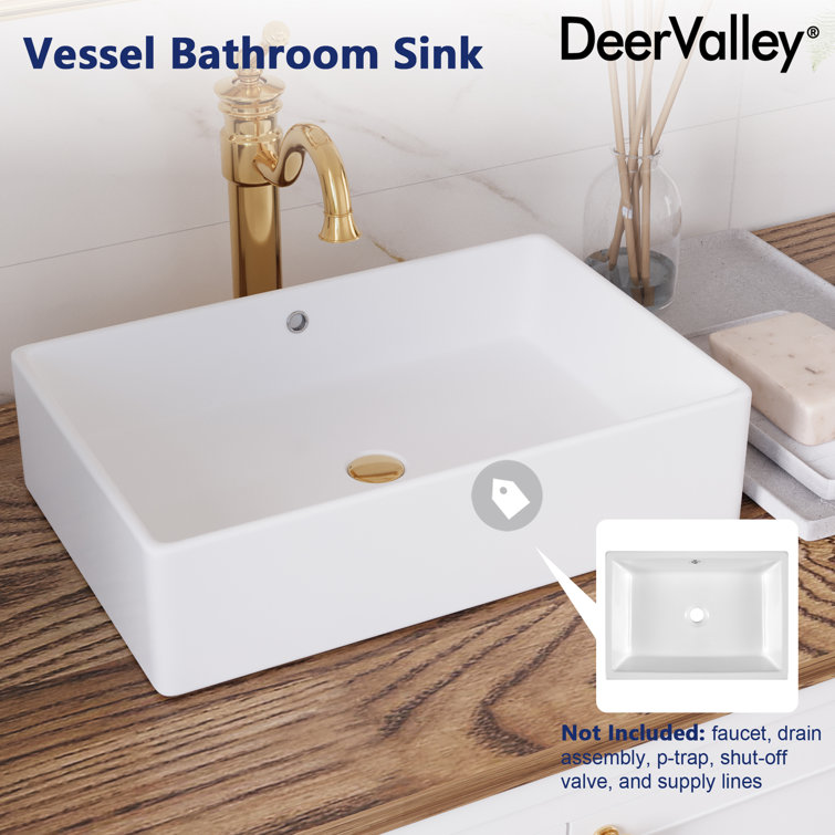 DeerValley 20" White Ceramic Rectangular Vessel Sink with Overflow