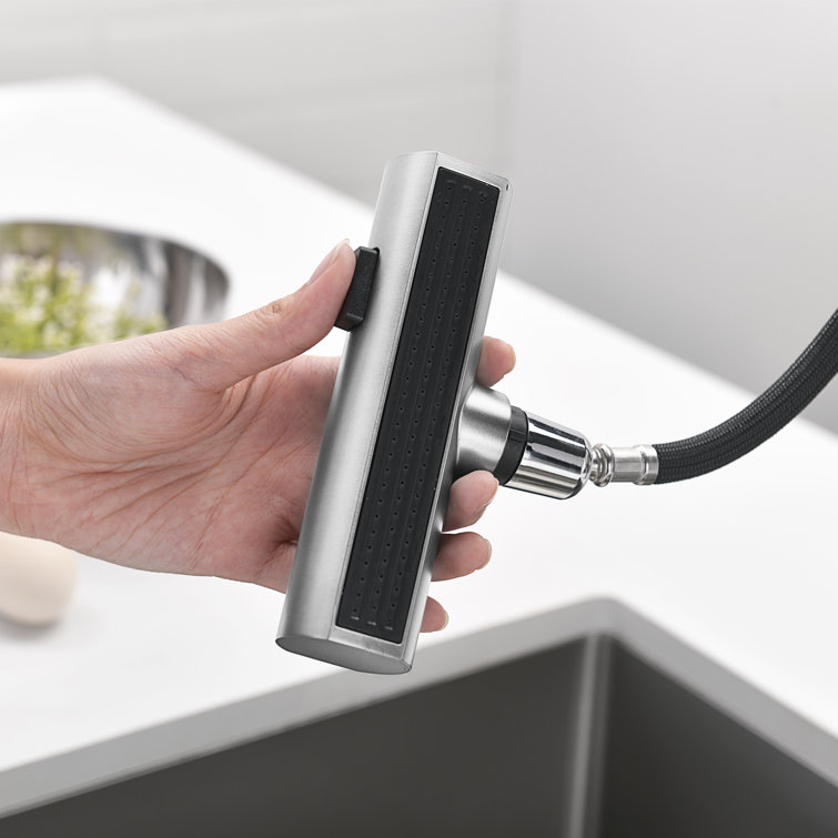 Brushed Nickel Pull-Out Waterfall Kitchen Faucet with Temperature Display