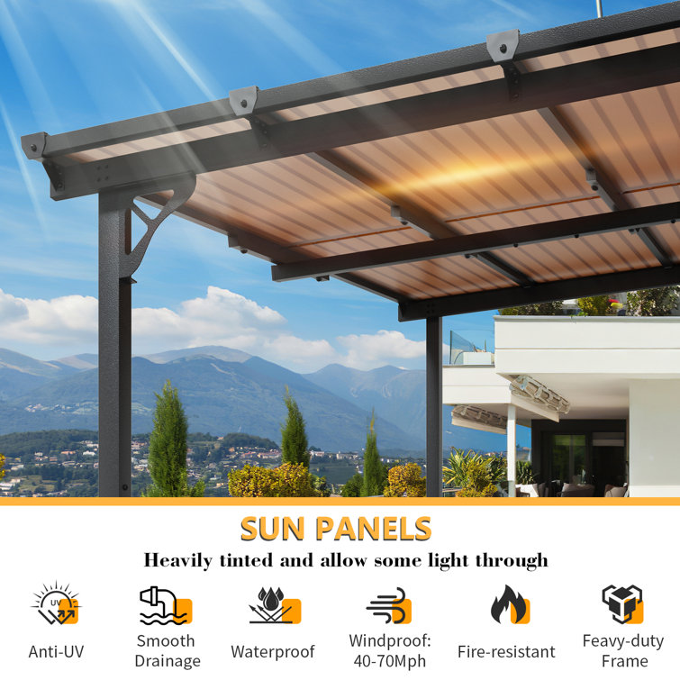 14' x 10' Black Aluminum Pergola with UV-Resistant Canopy