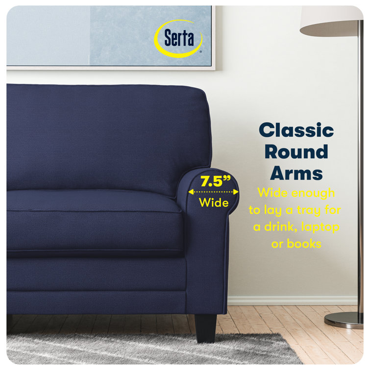 Navy Blue 73" Plush Rolled Arm Sofa with Wood Frame and Pillow Back
