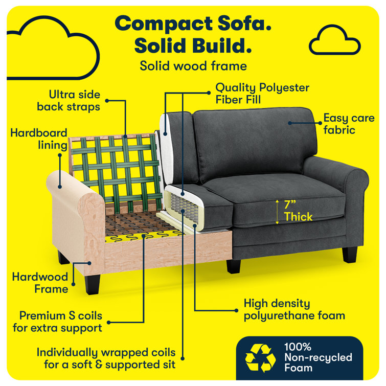 Charcoal Microfiber Rolled Arm 73" Sofa with Pillow Back