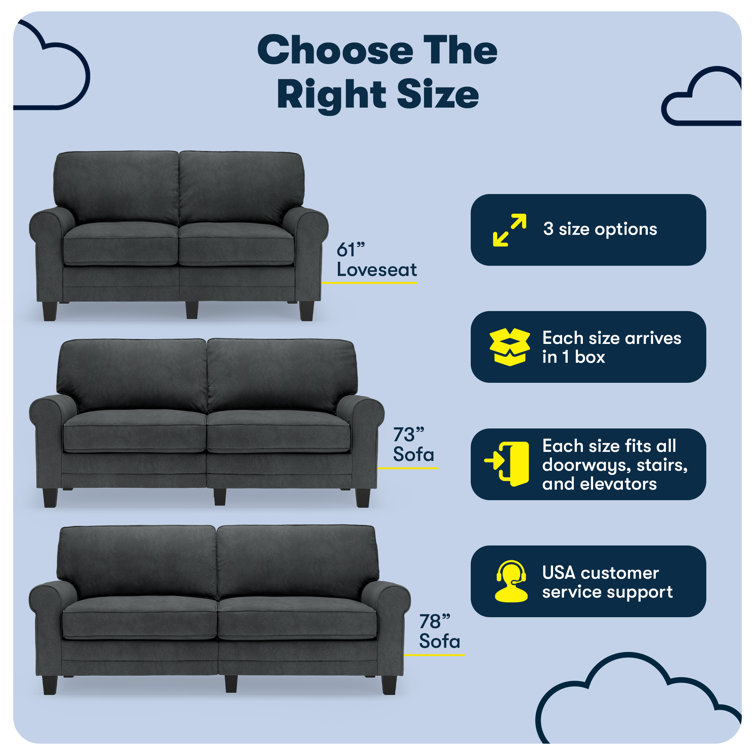 Charcoal Microfiber Rolled Arm 73" Sofa with Pillow Back