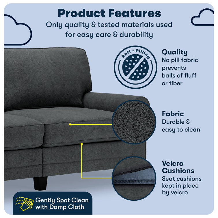 Charcoal Microfiber Rolled Arm 73" Sofa with Pillow Back