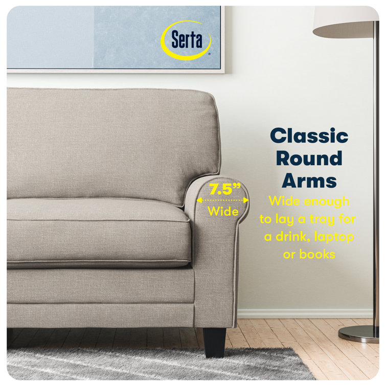 Copenhagen 73" Light Gray Fabric Sofa with Pillowed Back and Rounded Arms