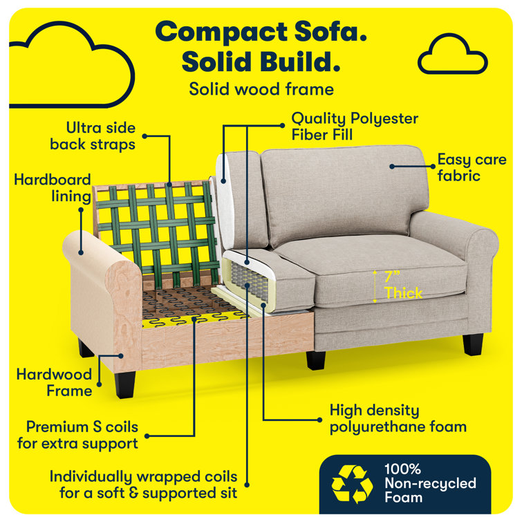 Copenhagen 73" Light Gray Fabric Sofa with Pillowed Back and Rounded Arms