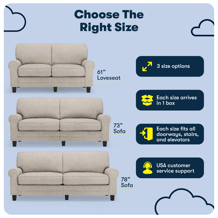 Copenhagen 73" Light Gray Fabric Sofa with Pillowed Back and Rounded Arms