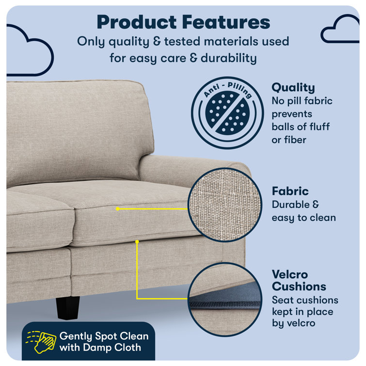 Copenhagen 73" Light Gray Fabric Sofa with Pillowed Back and Rounded Arms