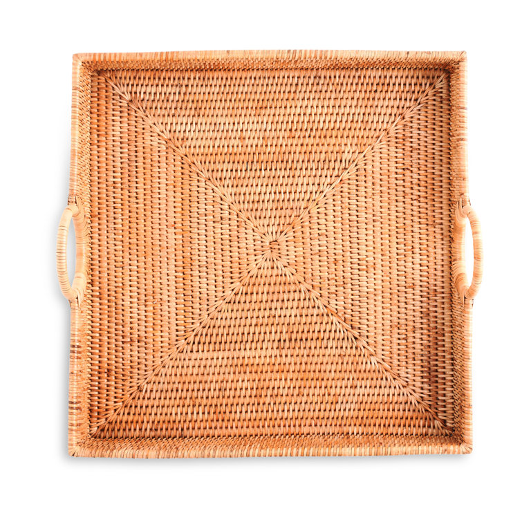 Handwoven Rectangular Rattan Serving Tray with Textured Finish