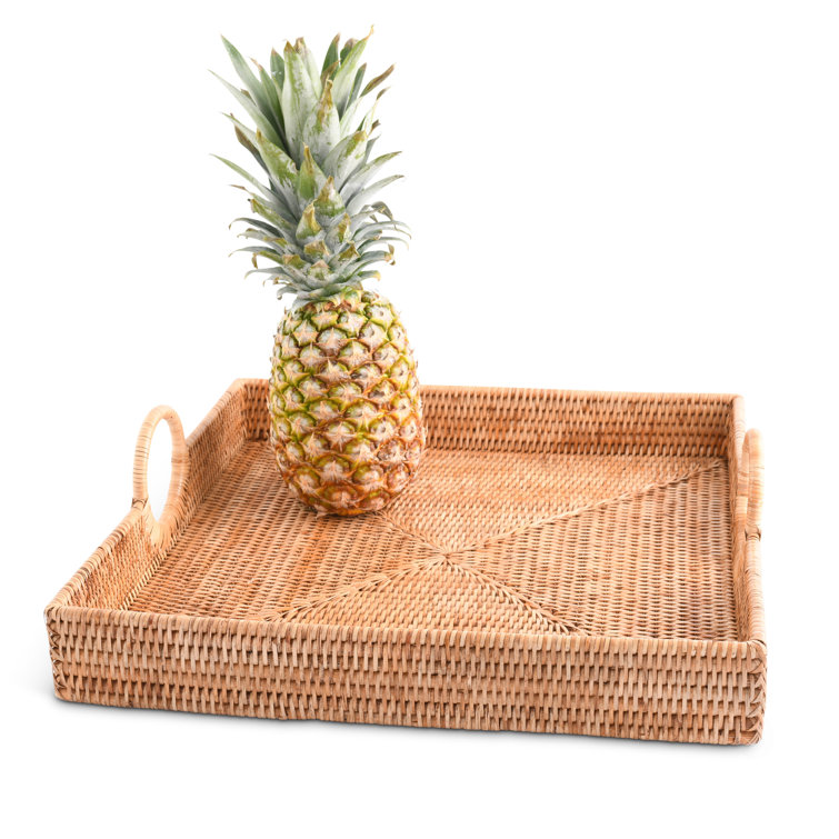 Handwoven Rectangular Rattan Serving Tray with Textured Finish