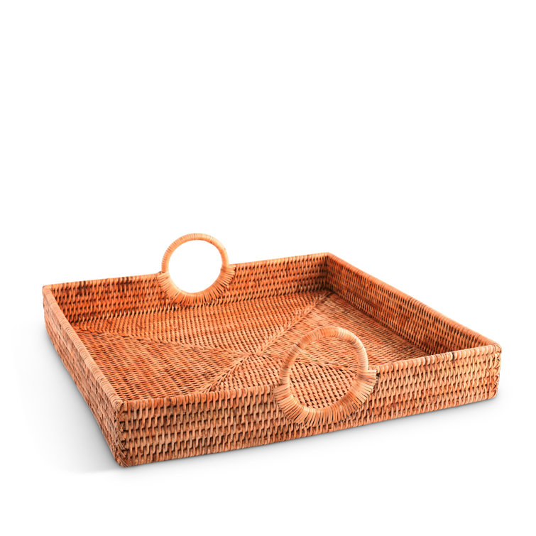 Handwoven Rectangular Rattan Serving Tray with Textured Finish