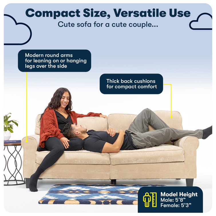 Copenhagen Light Gray 78" Microfiber Sofa with Rounded Arms and Removable Cushions