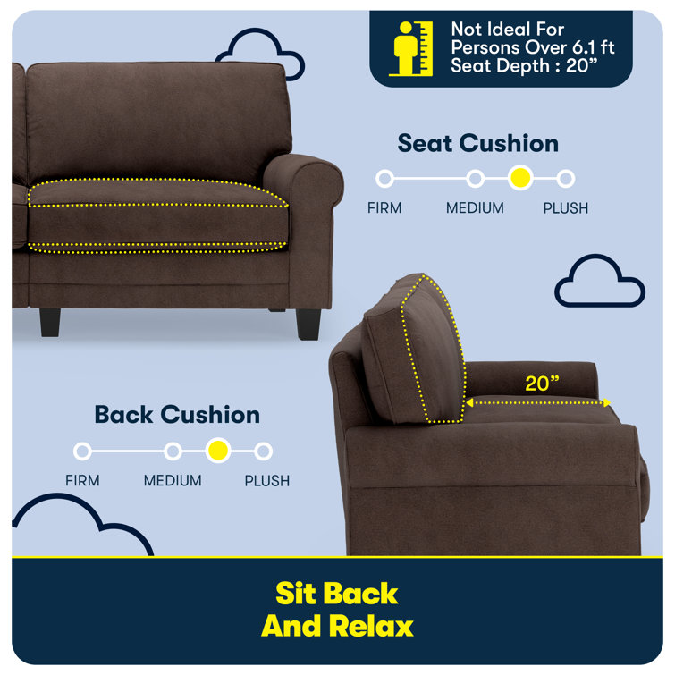 Dark Brown Microfiber Rolled Arm Sofa with Pillow Back
