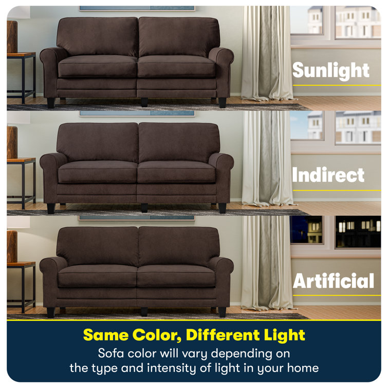 Dark Brown Microfiber Rolled Arm Sofa with Pillow Back