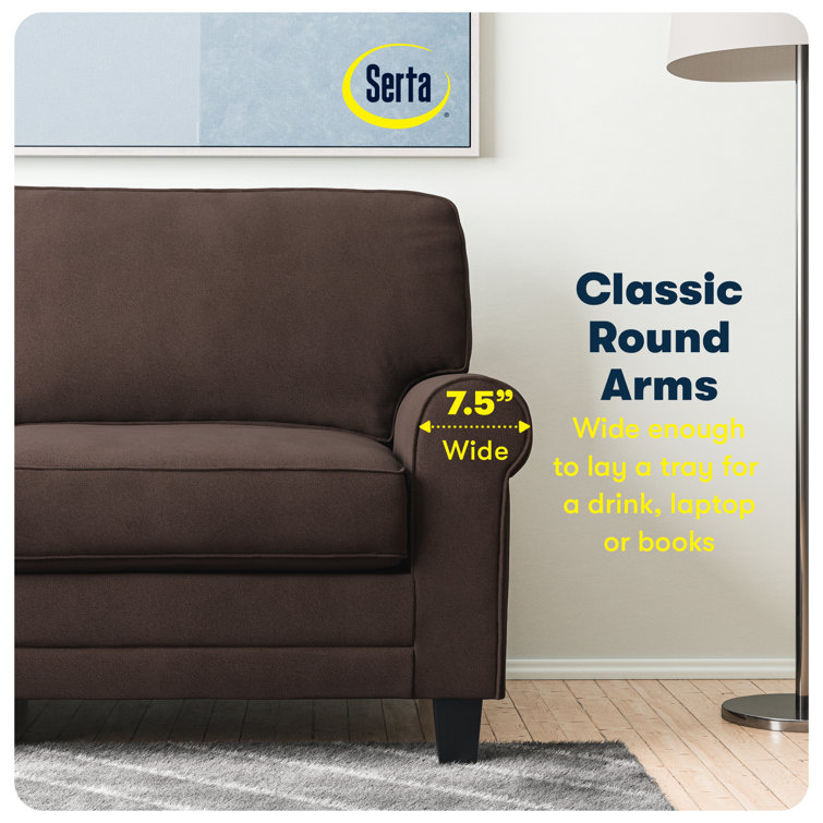 Dark Brown Microfiber Rolled Arm Sofa with Pillow Back