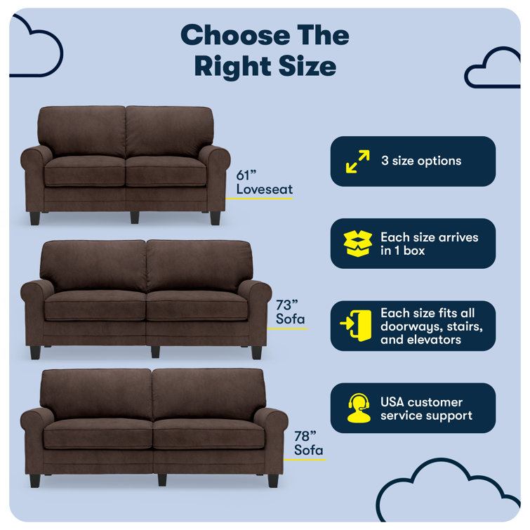 Dark Brown Microfiber Rolled Arm Sofa with Pillow Back