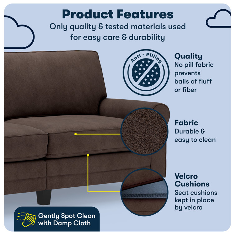 Dark Brown Microfiber Rolled Arm Sofa with Pillow Back