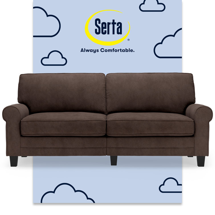 Dark Brown Microfiber Rolled Arm Sofa with Pillow Back