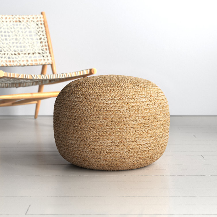 Tropics Collection Modern Round Khaki Jute Pouf Ottoman