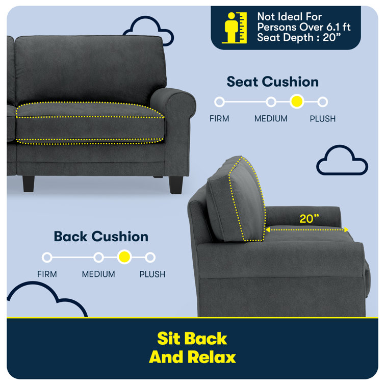 Charcoal Microfiber Rolled Arm Sofa with Pillow Back