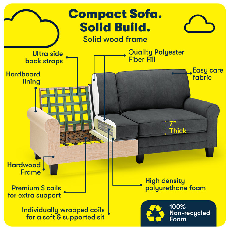 Charcoal Microfiber Rolled Arm Sofa with Pillow Back