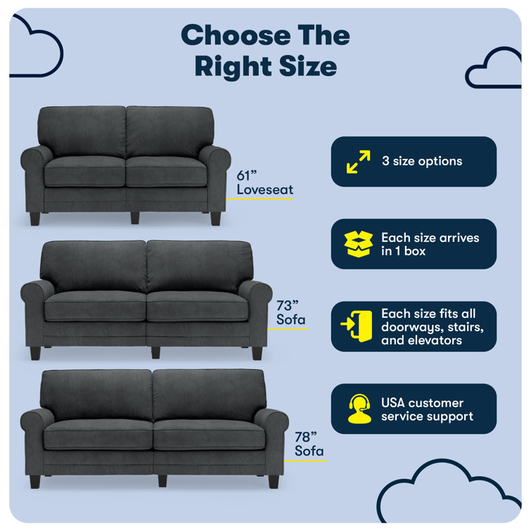 Charcoal Microfiber Rolled Arm Sofa with Pillow Back
