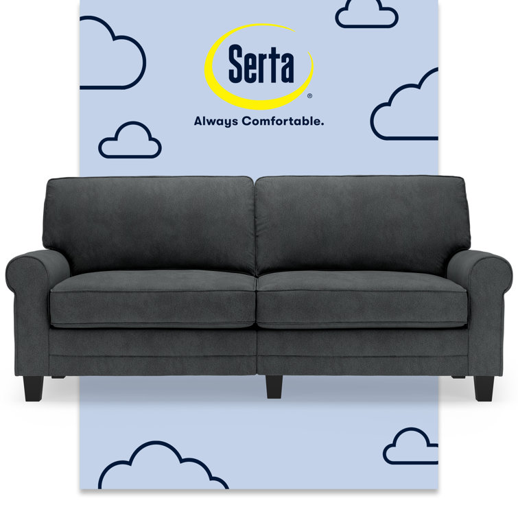 Charcoal Microfiber Rolled Arm Sofa with Pillow Back