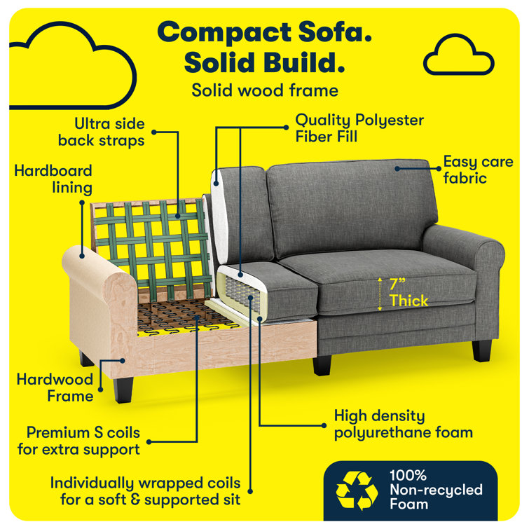 Gray Fabric Rolled Arm Sofa with Removable Cushions