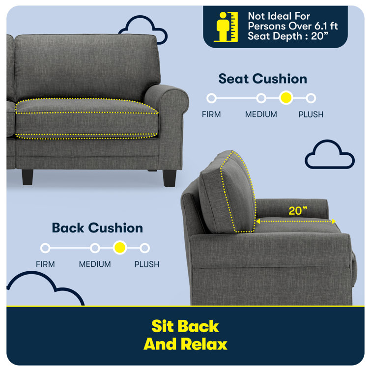 Gray Fabric Rolled Arm Sofa with Removable Cushions