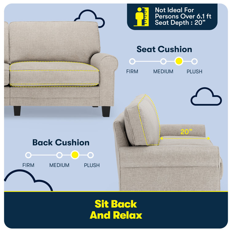 Copenhagen Light Gray 78" Microfiber Sofa with Rounded Arms and Removable Cushions