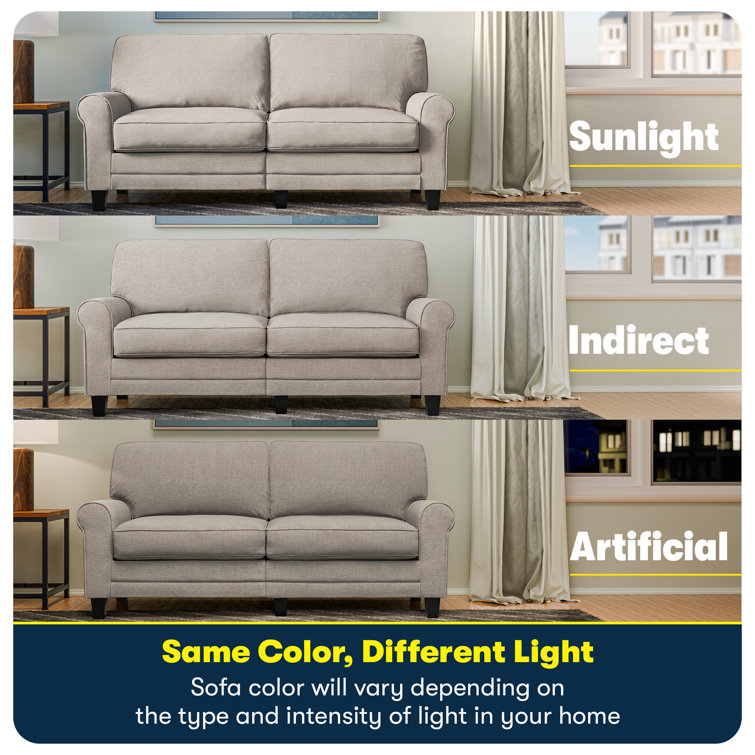 Copenhagen Light Gray 78" Microfiber Sofa with Rounded Arms and Removable Cushions